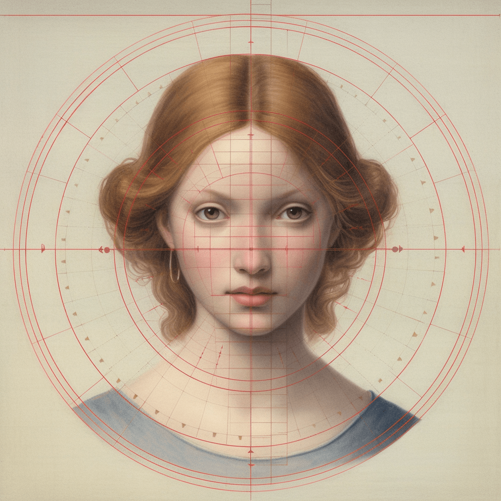 The Golden Ratio illustrated on a girl's face, highlighting symmetry and proportion